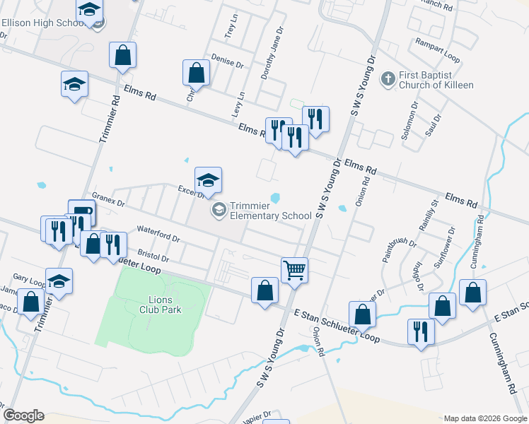 map of restaurants, bars, coffee shops, grocery stores, and more near 2005 Excel Drive in Killeen