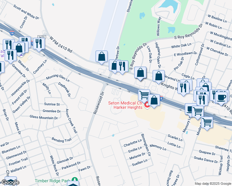 map of restaurants, bars, coffee shops, grocery stores, and more near 5650 East Central Texas Expressway in Killeen