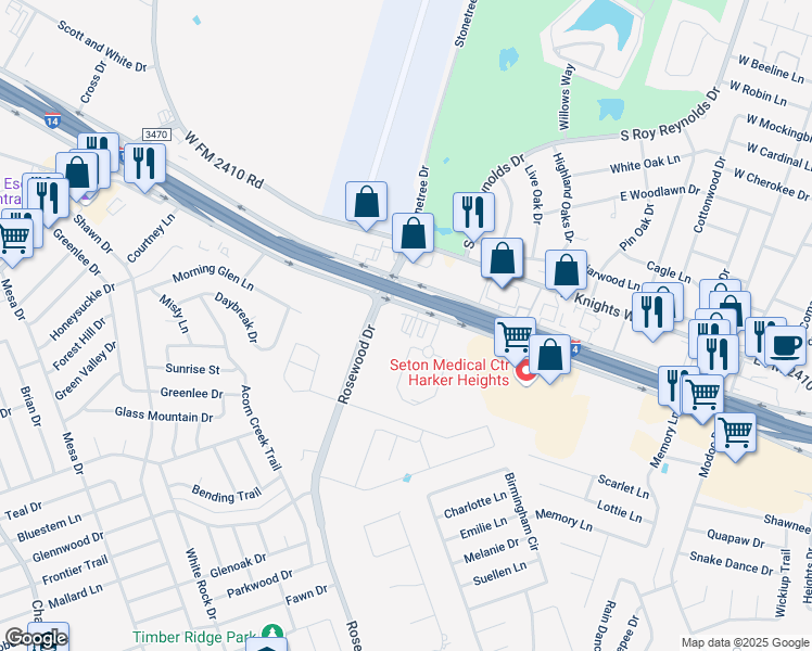 map of restaurants, bars, coffee shops, grocery stores, and more near 5650 East Central Texas Expressway in Killeen