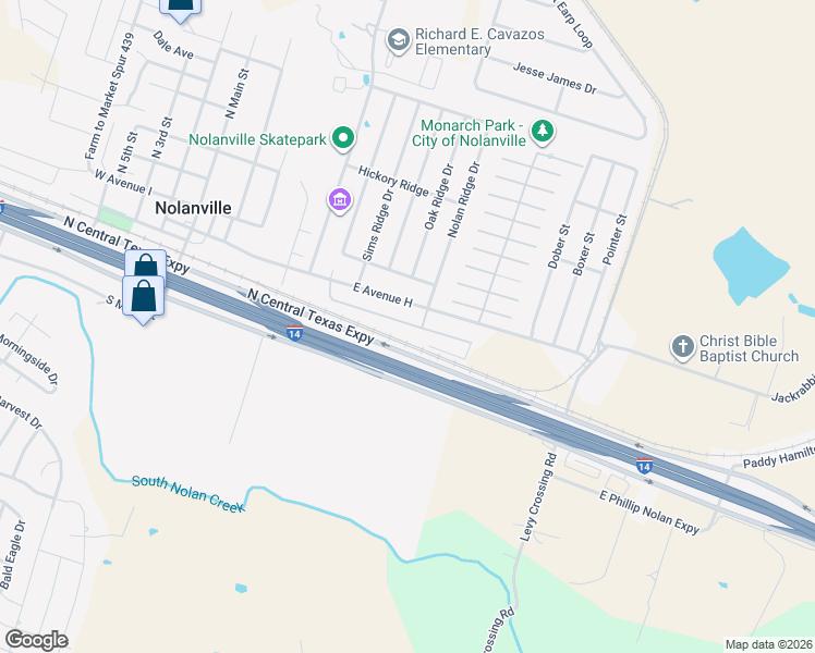 map of restaurants, bars, coffee shops, grocery stores, and more near 1225 East Avenue H in Nolanville