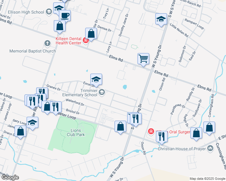 map of restaurants, bars, coffee shops, grocery stores, and more near 1907 Excel Drive in Killeen