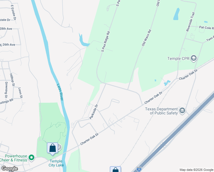 map of restaurants, bars, coffee shops, grocery stores, and more near 4504 South Pea Ridge Road in Temple