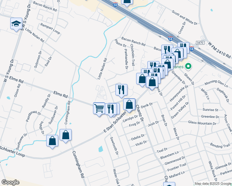 map of restaurants, bars, coffee shops, grocery stores, and more near 3803 John Chisholm Loop in Killeen