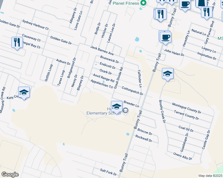 map of restaurants, bars, coffee shops, grocery stores, and more near 3703 Appalachian Trail in Killeen