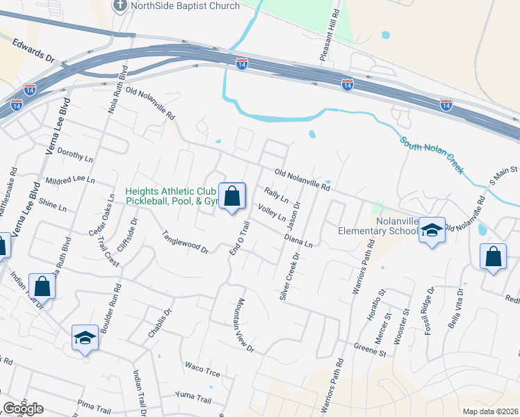 map of restaurants, bars, coffee shops, grocery stores, and more near 1809 Volley Lane in Harker Heights