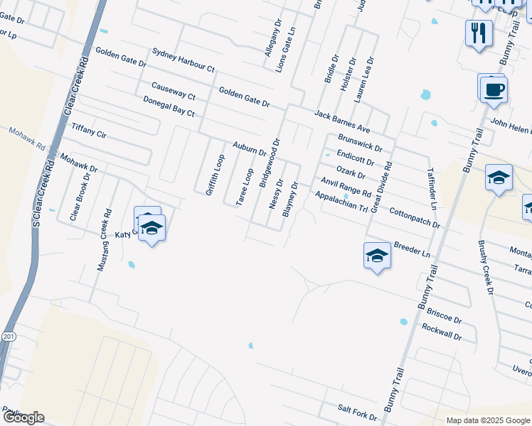 map of restaurants, bars, coffee shops, grocery stores, and more near 6309 Nessy Drive in Killeen