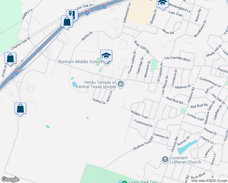 map of restaurants, bars, coffee shops, grocery stores, and more near 4309 Midway Drive in Temple