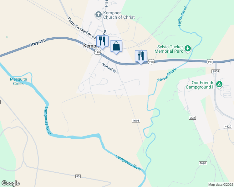 map of restaurants, bars, coffee shops, grocery stores, and more near 304 Peach St in Kempner