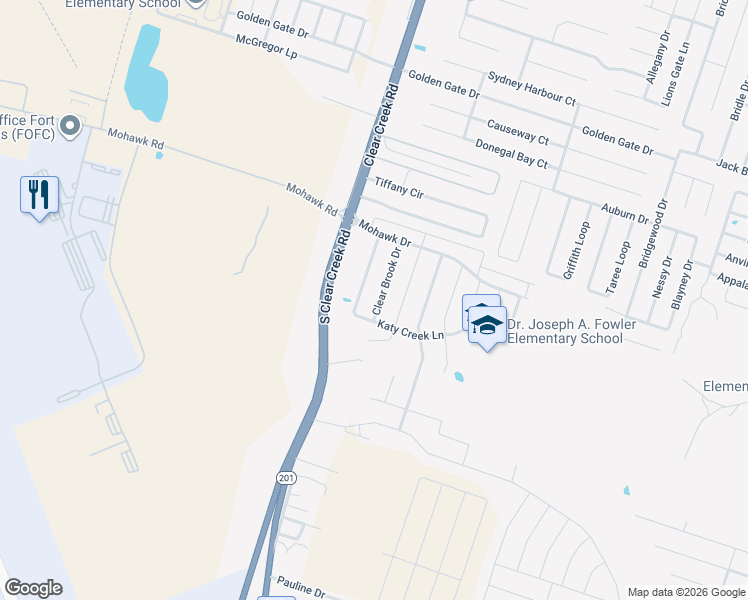 map of restaurants, bars, coffee shops, grocery stores, and more near 6601 Clear Brook Drive in Killeen