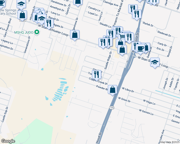 map of restaurants, bars, coffee shops, grocery stores, and more near 1403 Trailboss Drive in Killeen