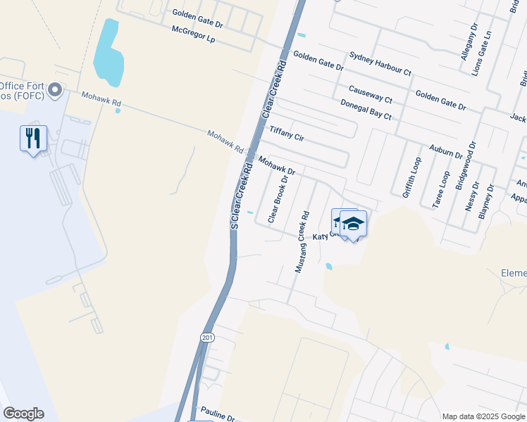 map of restaurants, bars, coffee shops, grocery stores, and more near 6601 Clear Brook Drive in Killeen