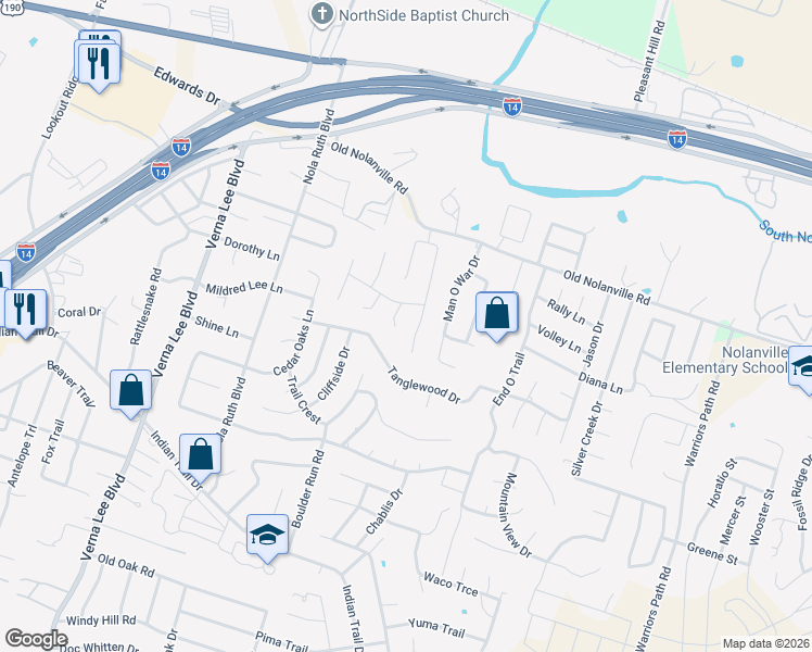 map of restaurants, bars, coffee shops, grocery stores, and more near 706 Paintbrush Drive in Harker Heights