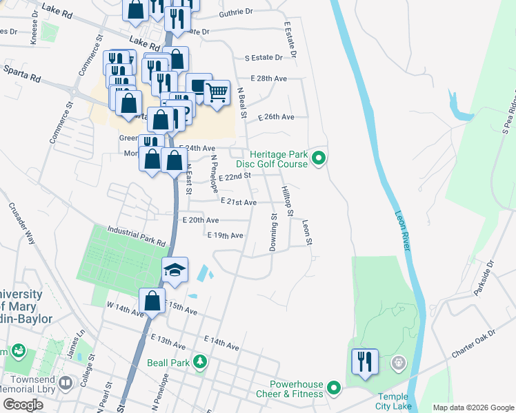 map of restaurants, bars, coffee shops, grocery stores, and more near 2011 North Beal Street in Belton