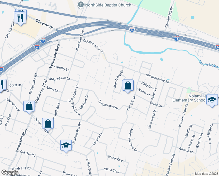 map of restaurants, bars, coffee shops, grocery stores, and more near 616 Man O War Drive in Harker Heights