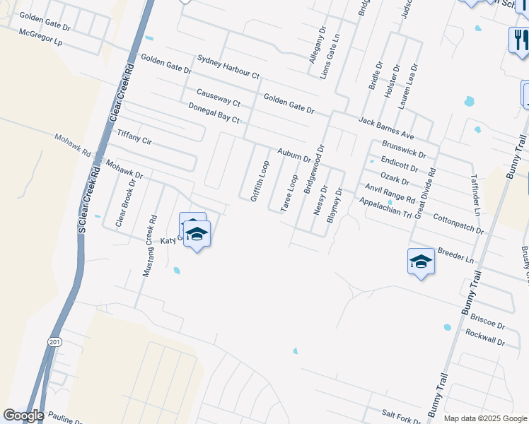 map of restaurants, bars, coffee shops, grocery stores, and more near 6410 Taree Loop in Killeen