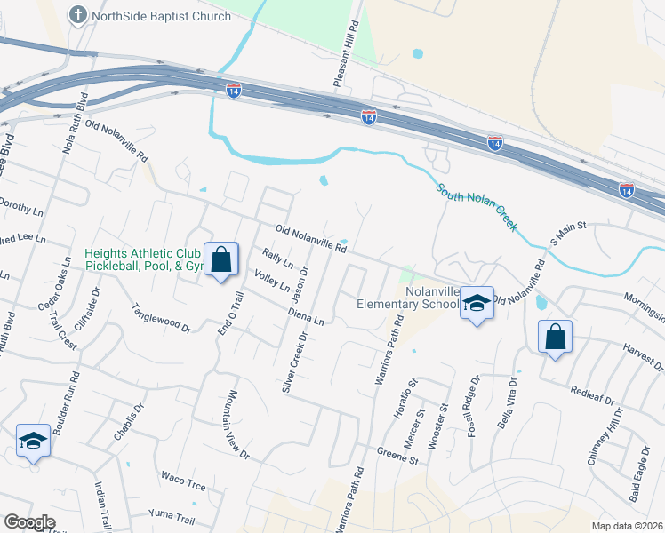map of restaurants, bars, coffee shops, grocery stores, and more near 407 Silver Creek Drive in Harker Heights