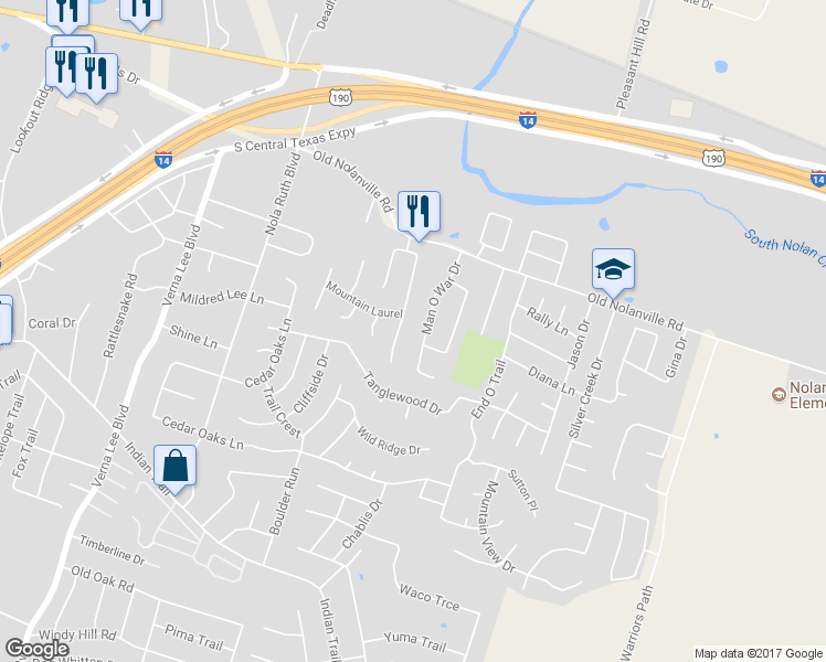 map of restaurants, bars, coffee shops, grocery stores, and more near 616 Man O War Drive in Harker Heights