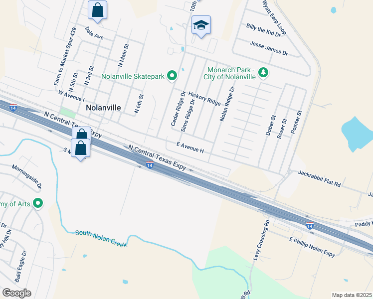 map of restaurants, bars, coffee shops, grocery stores, and more near 1216 East Avenue H in Nolanville