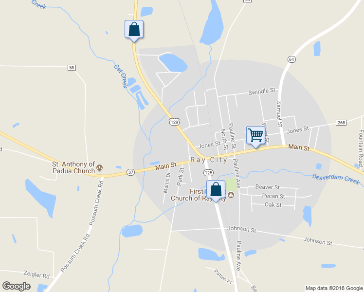 map of restaurants, bars, coffee shops, grocery stores, and more near 104 Webb Drive in Ray City