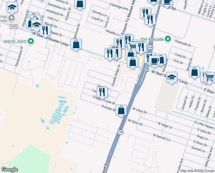 map of restaurants, bars, coffee shops, grocery stores, and more near 1304 Cinch Drive in Killeen