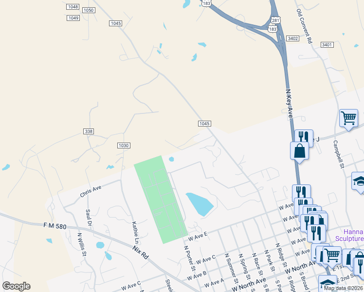 map of restaurants, bars, coffee shops, grocery stores, and more near 1135A Cr 1045 in Lampasas
