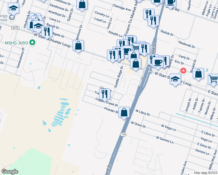 map of restaurants, bars, coffee shops, grocery stores, and more near 1304 Cinch Drive in Killeen