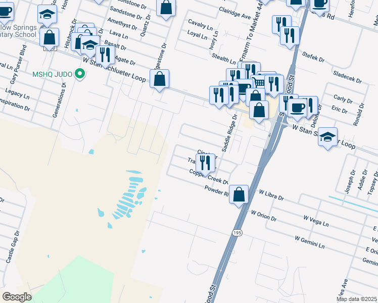map of restaurants, bars, coffee shops, grocery stores, and more near 1403 Trailboss Drive in Killeen