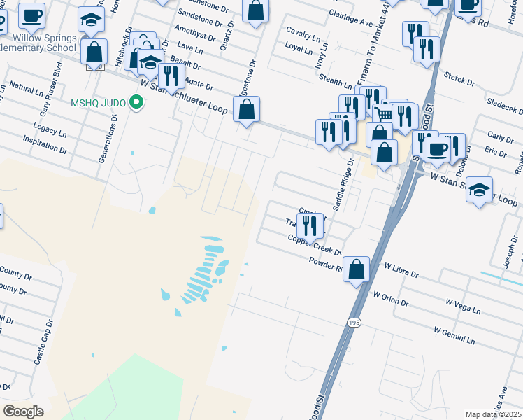 map of restaurants, bars, coffee shops, grocery stores, and more near 1500 Trailboss Drive in Killeen