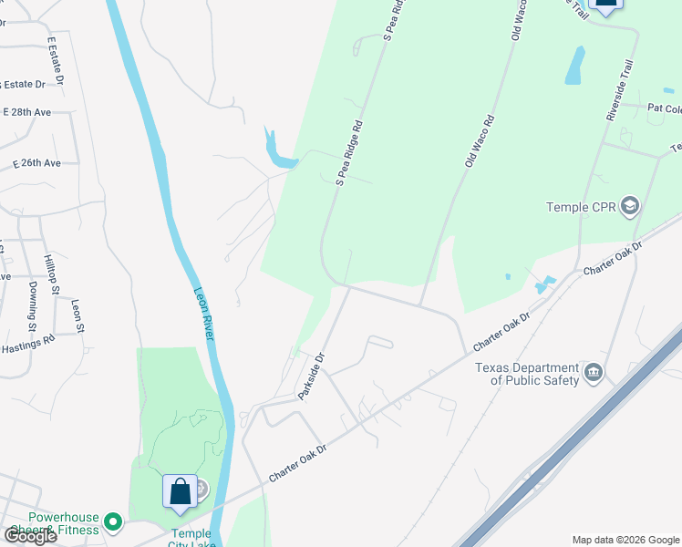 map of restaurants, bars, coffee shops, grocery stores, and more near 4412 South Pea Ridge Road in Temple