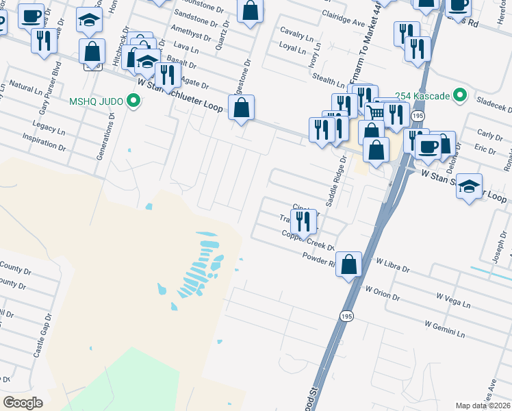map of restaurants, bars, coffee shops, grocery stores, and more near 1605 Powder River Drive in Killeen