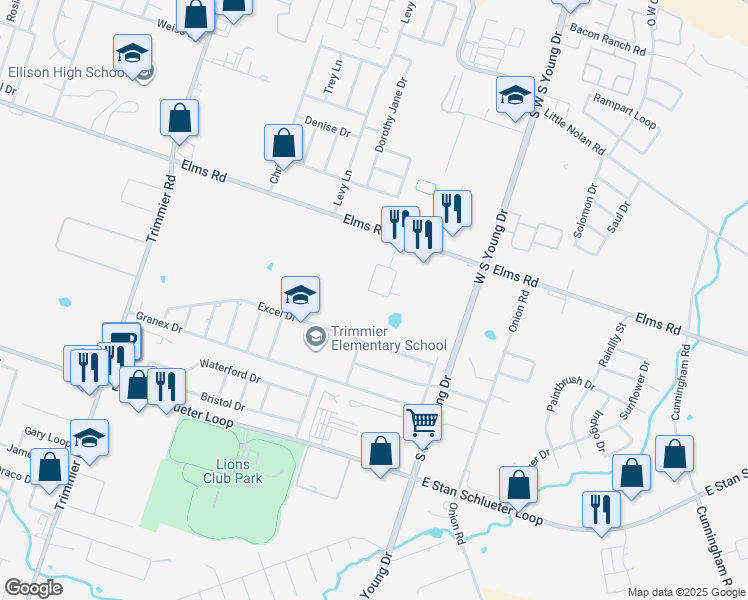 map of restaurants, bars, coffee shops, grocery stores, and more near 4204 Elms Run Circle in Killeen