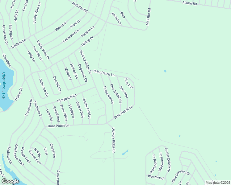 map of restaurants, bars, coffee shops, grocery stores, and more near Brer Rabbit Road in Hilltop Lakes