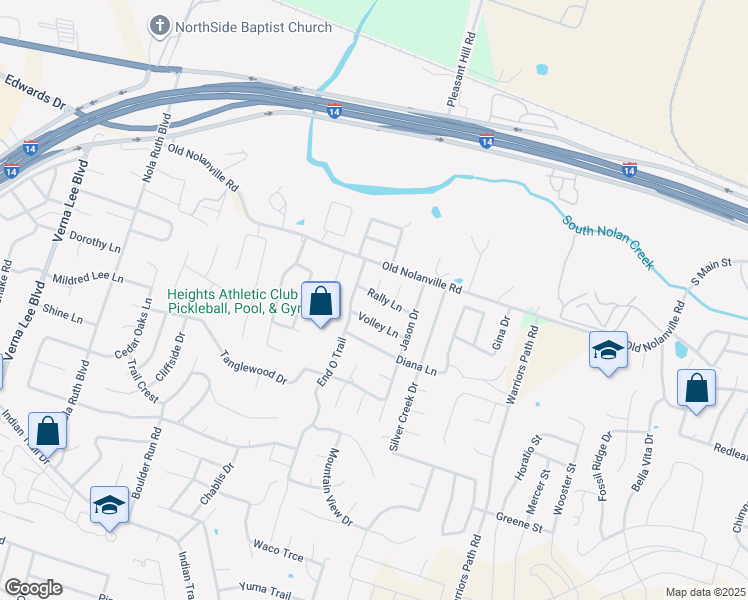 map of restaurants, bars, coffee shops, grocery stores, and more near 1806 Rally Lane in Harker Heights