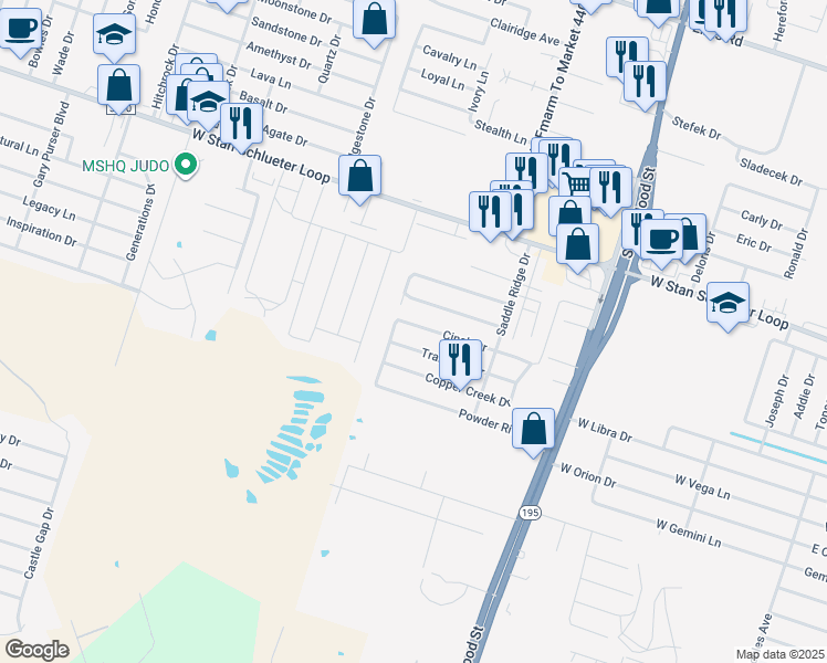 map of restaurants, bars, coffee shops, grocery stores, and more near 1410 Cinch Drive in Killeen
