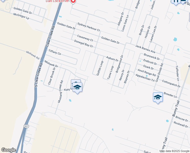 map of restaurants, bars, coffee shops, grocery stores, and more near 6412 Griffith Loop in Killeen