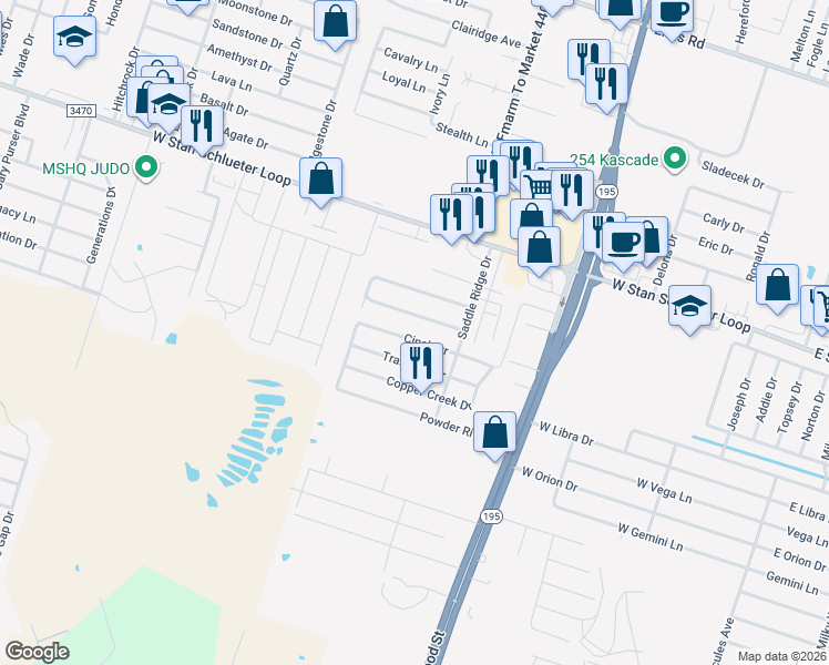 map of restaurants, bars, coffee shops, grocery stores, and more near 1311 Cinch Drive in Killeen