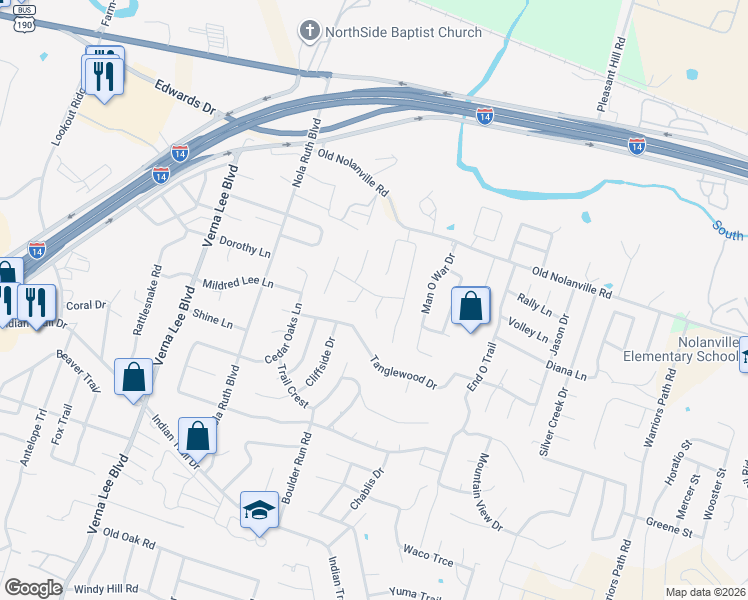 map of restaurants, bars, coffee shops, grocery stores, and more near 706 Paintbrush Drive in Harker Heights