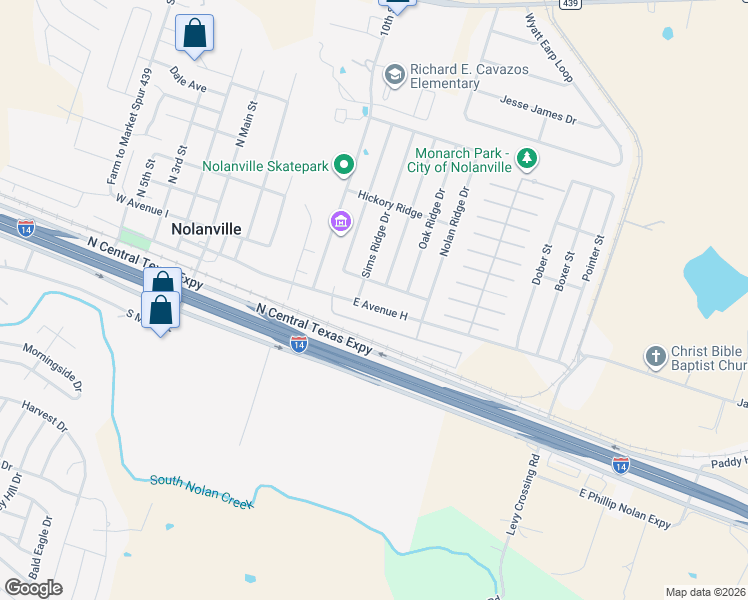 map of restaurants, bars, coffee shops, grocery stores, and more near 1212 East Avenue H in Nolanville