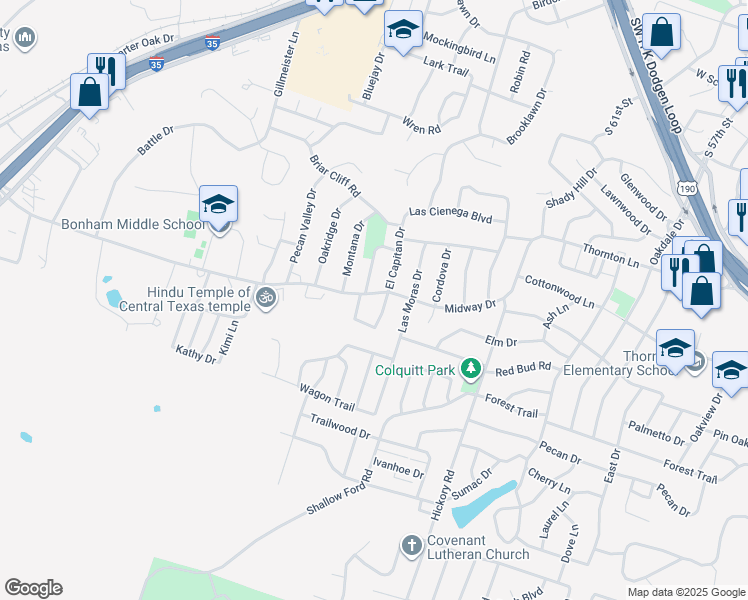 map of restaurants, bars, coffee shops, grocery stores, and more near 3330 Red Cliff Circle in Temple