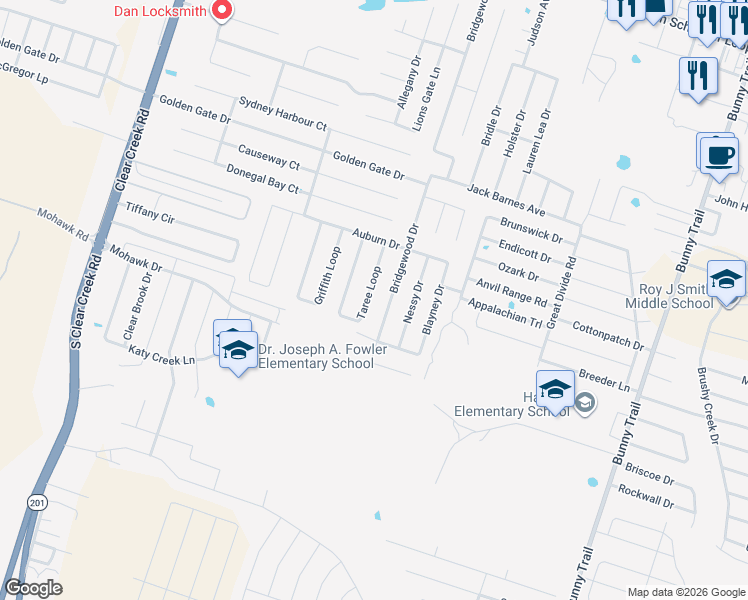 map of restaurants, bars, coffee shops, grocery stores, and more near 6209 Taree Loop in Killeen