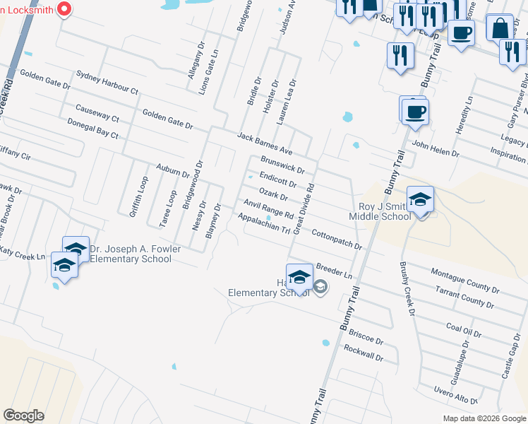 map of restaurants, bars, coffee shops, grocery stores, and more near 3809 Anvil Range Road in Killeen