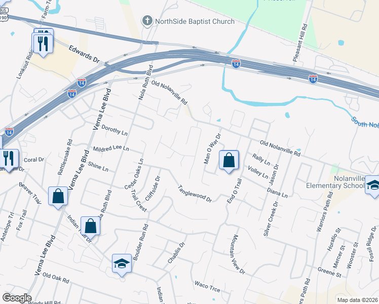 map of restaurants, bars, coffee shops, grocery stores, and more near 616 Yucca Circle in Harker Heights