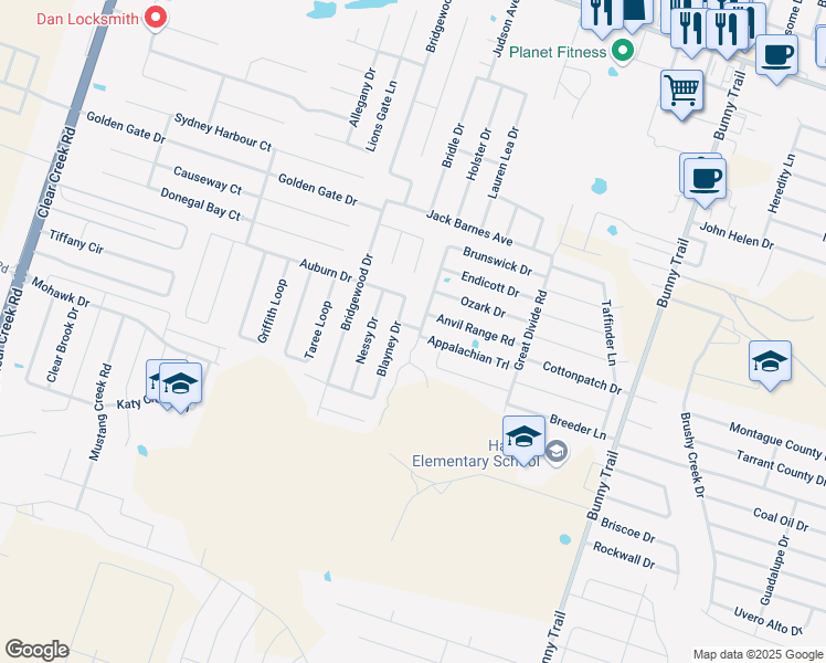 map of restaurants, bars, coffee shops, grocery stores, and more near 6209 New Castle Drive in Killeen