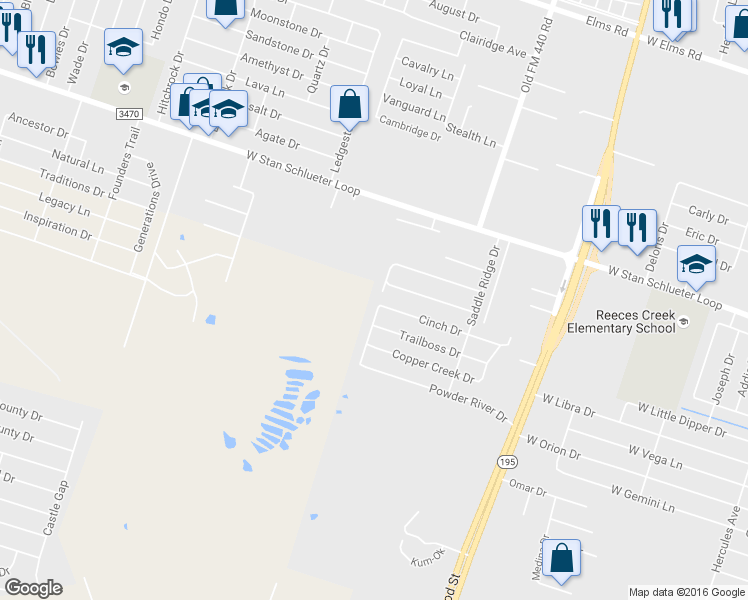 map of restaurants, bars, coffee shops, grocery stores, and more near 1503 Cinch Drive in Killeen