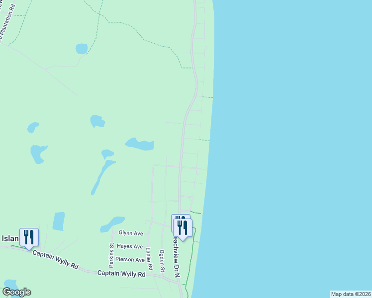 map of restaurants, bars, coffee shops, grocery stores, and more near 850 Beachview Drive North in Jekyll Island