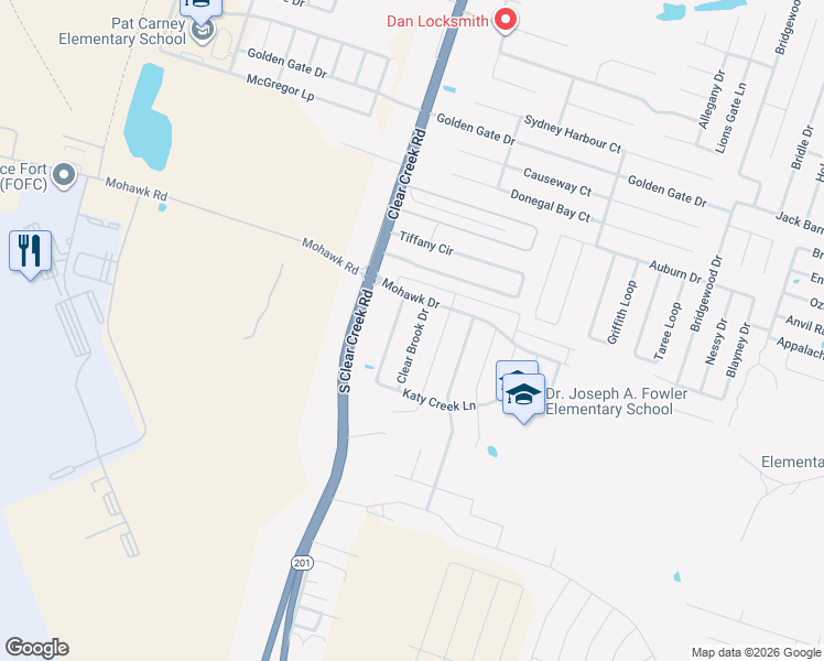 map of restaurants, bars, coffee shops, grocery stores, and more near 6400 Katy Creek Lane in Killeen