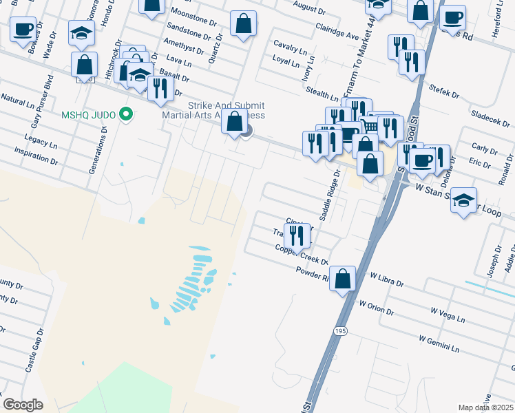 map of restaurants, bars, coffee shops, grocery stores, and more near 1503 Cinch Drive in Killeen