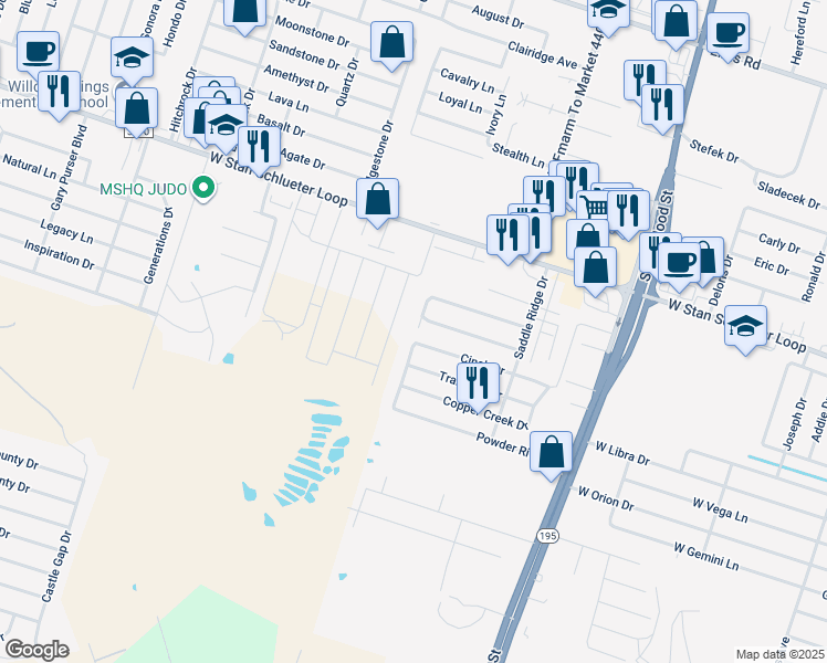 map of restaurants, bars, coffee shops, grocery stores, and more near 1503 Cinch Drive in Killeen