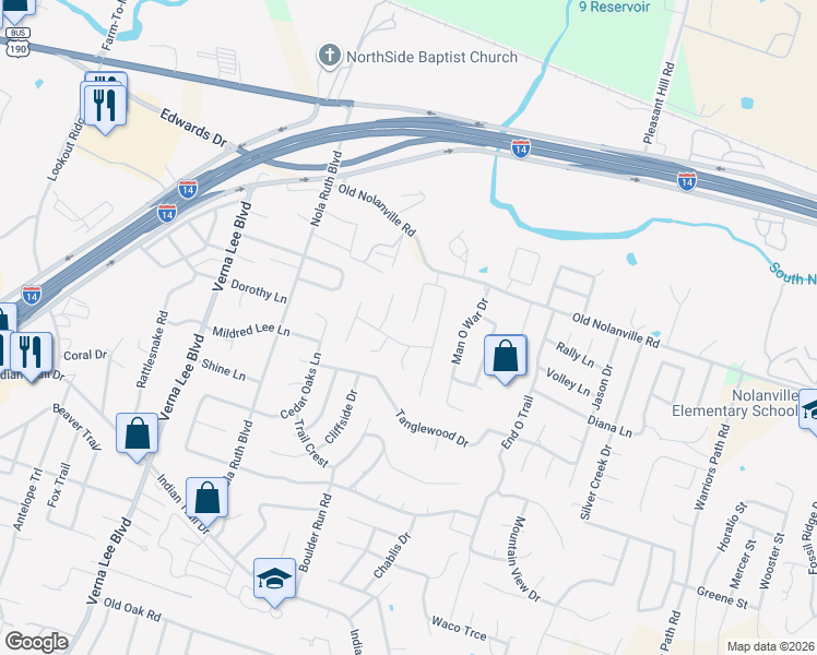 map of restaurants, bars, coffee shops, grocery stores, and more near 616 Yucca Circle in Harker Heights
