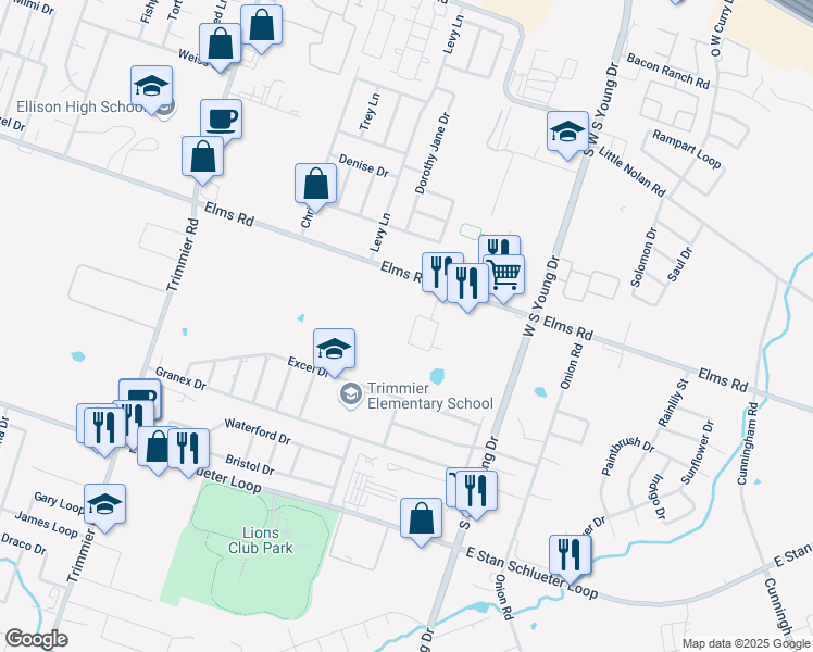 map of restaurants, bars, coffee shops, grocery stores, and more near 4302 Elms Run Circle in Killeen